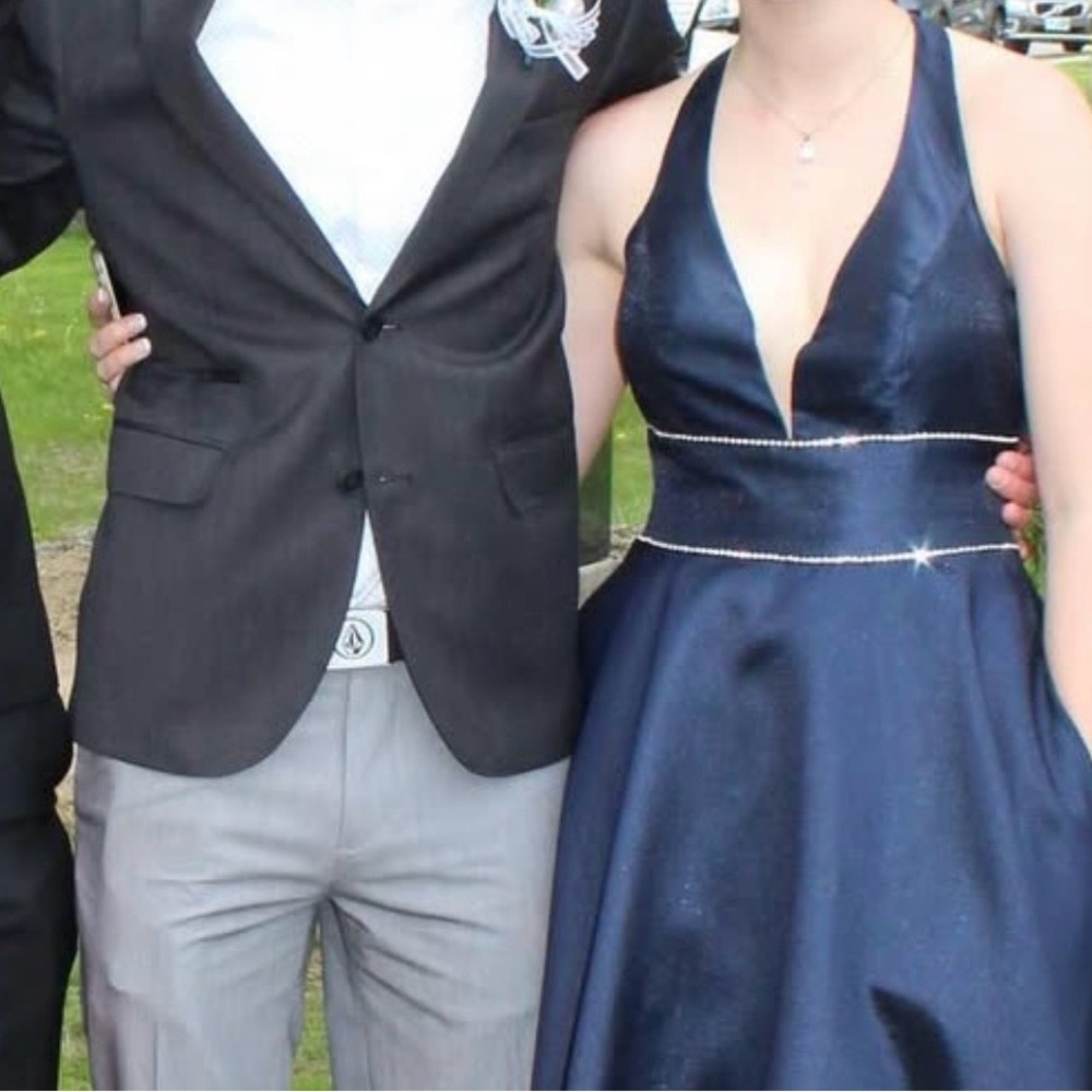 Custom Rhinestone Navy Formal Dress